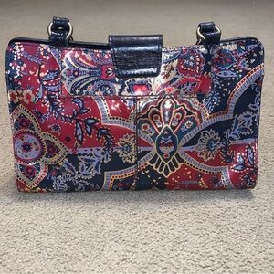 Patricia Nash Metallic Black Floral & Paisley Print Satchel Shoulder Bag Purse